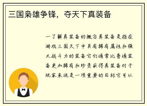 三国枭雄争锋，夺天下真装备